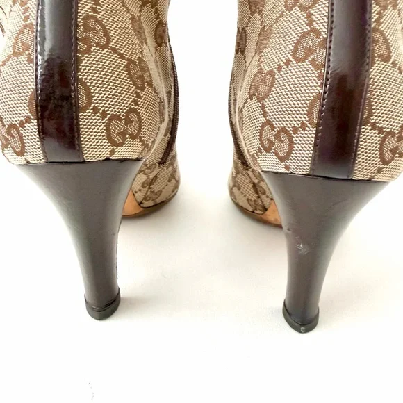 GUCCI || Vintage GG Canvas Knee High Heeled Boots Brown Monogram US 8.5 - Picture 8 of 16